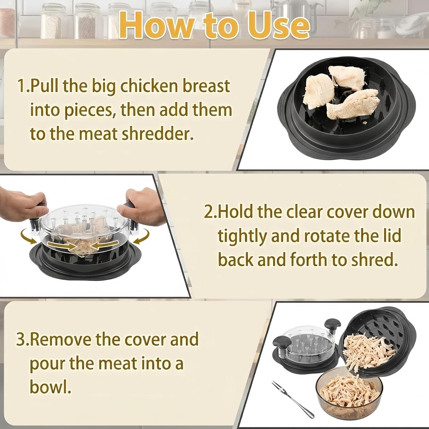 Skiennix Chicken Shredder Tool - Ergonomic Large Meat Grinder with Anti-Slip Handle | BPA-Free Design