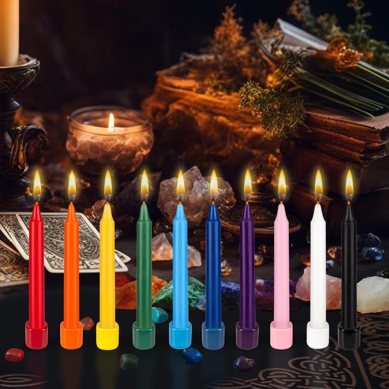 Mega Candles 20 pcs Unscented Assorted Colors Exquisite Mini Taper Spell Candles, 4 Inch Tall x 1/2 Inch Diameter, Magic Chimes, Enchantment, Casting Rituals, Witchcraft, Wiccan, Altar, Metaphysical