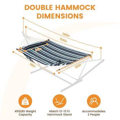 Lazy Daze Hammocks Rope Hammock with Pad, Spreader Bar, Carabiners, Tree Straps, Chains for Outside Patio- Max 450 Lbs, Dark Blue Stripes
