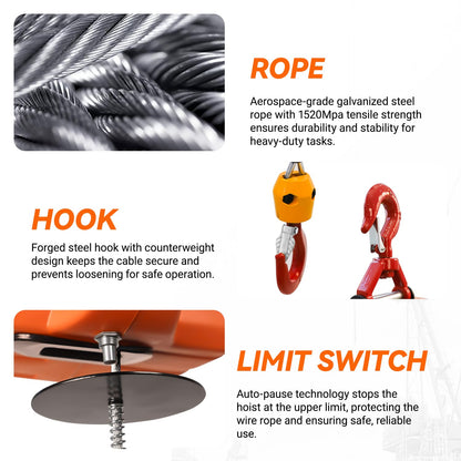 3-in-1 Electric Hoist Winch 1500W Powerful Portable 120V Winch with 1100Lbs Loading Capacity, 16 ft/min Lift Speed, 25ft Lifting Height – Perfect for Garages, Warehouses, and Factories