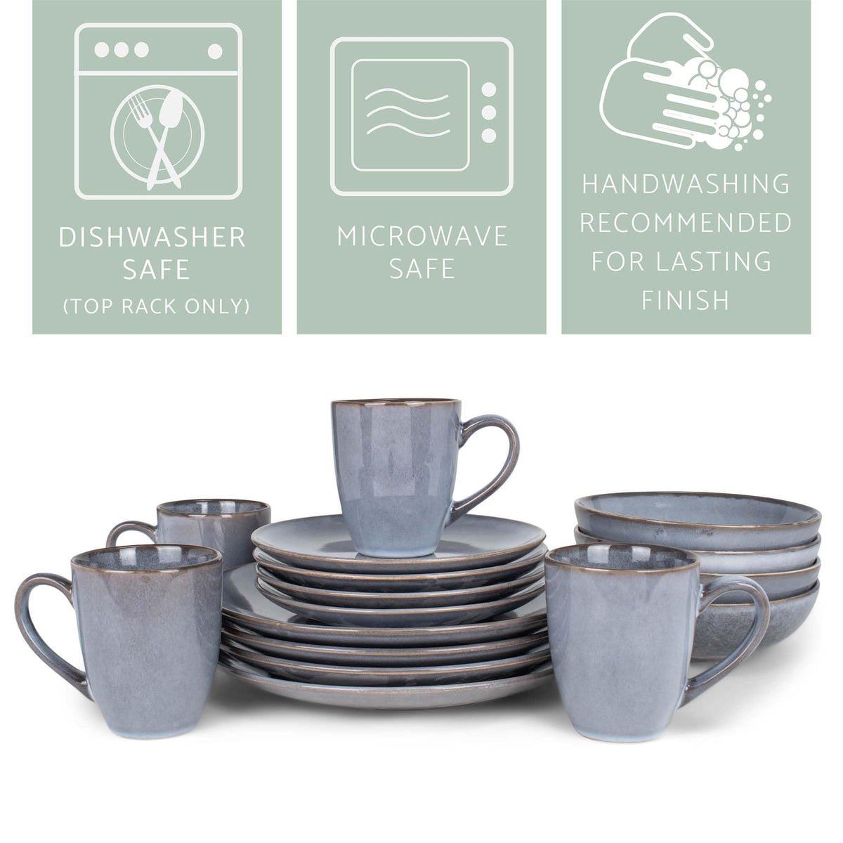 Elanze Designs Reactive Glaze Stone Ceramic Plates Bowls Mugs Classic Dinnerware 16 Piece Set - Service for 4, Grey