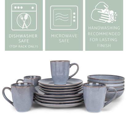 Elanze Designs Reactive Glaze Stone Ceramic Plates Bowls Mugs Classic Dinnerware 16 Piece Set - Service for 4, Grey