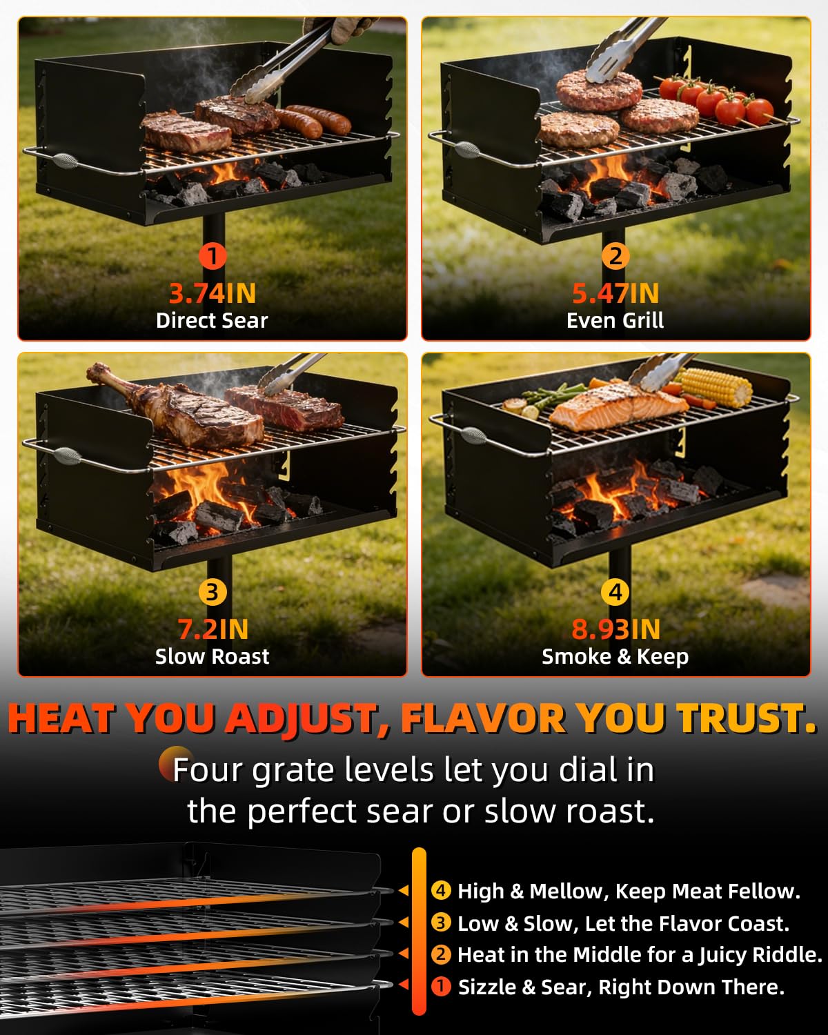 Charcoal Grill, Park Style Charcoal Grill, 30" x 17" Heavy Duty BBQ Grill Charcoal, Adjustable Single Post Barbeque Grill for Camping, Outdoor Cooking, Backyard, Patio, Camp Grilling Barbecues Cookout
