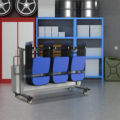 Grey Folding Chair and Table Cart-400LBS Weight Capacity Folding Chair Dolly with 4In Swivel Wheels Make Storing and Transporting Chairs Easy Chair Storage Rack with Straps and Cover to Space Saving