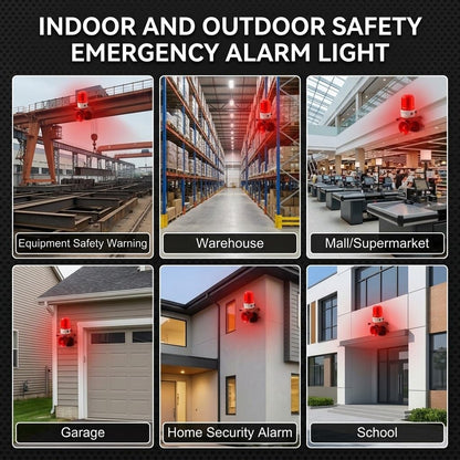 BOVZOR Industrial Siren Alarm Strobe Light Compatible with Factory and Gantry Crane Systems, AC 110V 120dB Loud Industrial Siren with Red Strobe Warning Light, IP55 Weather-Resistant Emergency Beacon