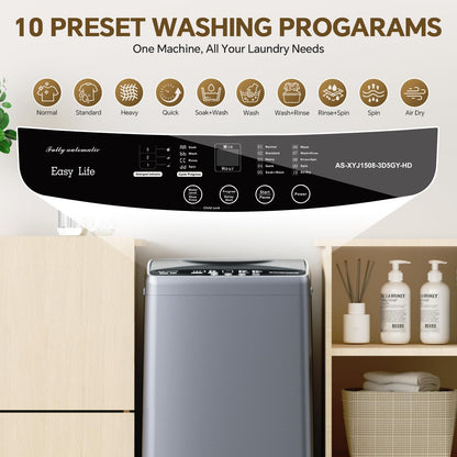 NEWBULIG 1.06 Cu.Ft Portable Washing Machine, 7.7 lbs Capacity Full-Automatic Compact Washer with 10 Wash Cycles & Auto-Balance, for Apartment RV Dorm Camping