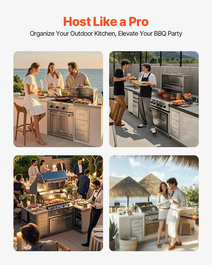 VEVOR Outdoor Kitchen Drawers 17W x 30H x 21D Inch, Outdoor Kitchen Cabinets, Stainless Steel Double Access Drawers, with Paper Towel Holder, Combo for BBQ Island Drawers or Grill Station