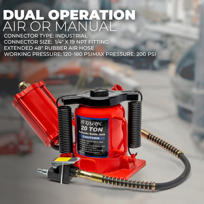 Stark USA 20-Ton Portable Hydraulic Bottle Jack Air-Operated Pneumatic Lift Low Profile Manual Air Jack, Auto Truck Travel Trailer Repair (44000 LBS)