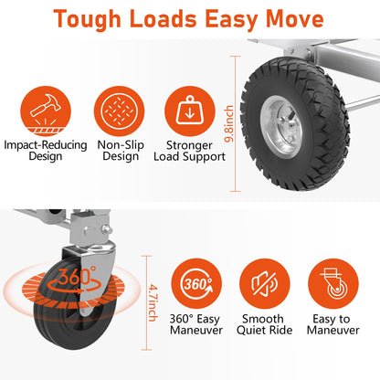 ZMRTDWO 800 LBS Dolly Cart with Wheels, 2 in 1 Folding Hand Truck, Stainless Steel Heavy Duty Industrial Convertible Hand Cart, Utility Collapsible Hand Truck Dolly for Warehouse, Home, Office, Etc