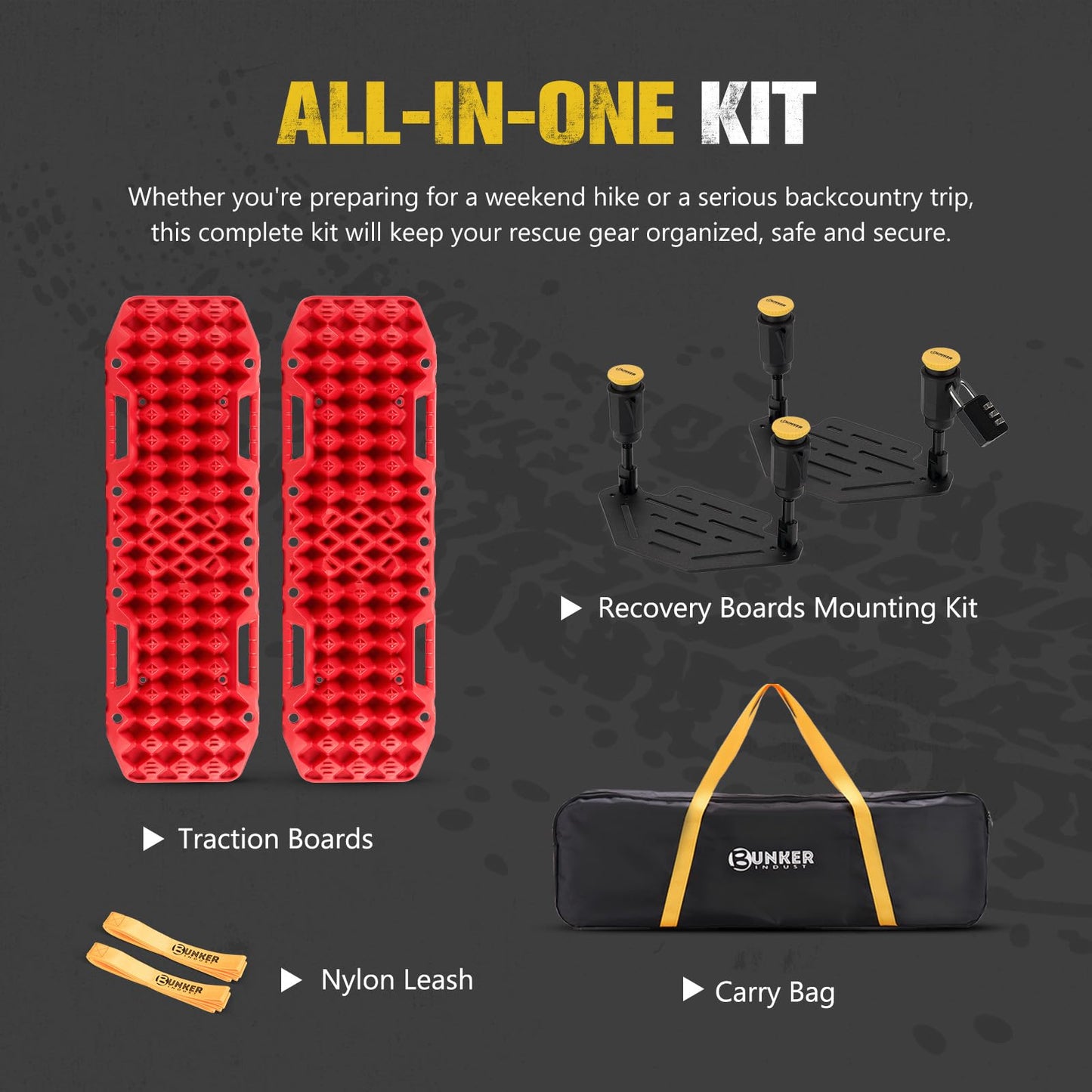 BUNKER INDUST Gen 7th Traction Boards with Mounting Kit, Pair Offroad Recovery Tracks with Jack Base for 4X4 Jeep Truck Tire Traction-Sand,Mud, Snow Ramps (Red)