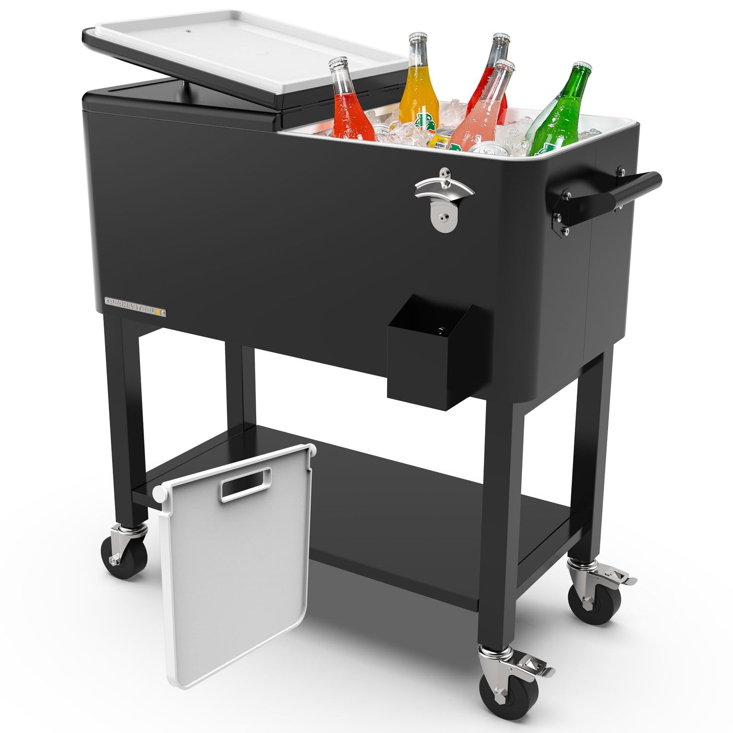 Permasteel Party Cooler with Divider, Removable Basin, Spacious 80-Qt Capacity, Chills 36hrs, Serving Tray, Rolling Ice Chest for Indoor & Outdoor, Matte Black