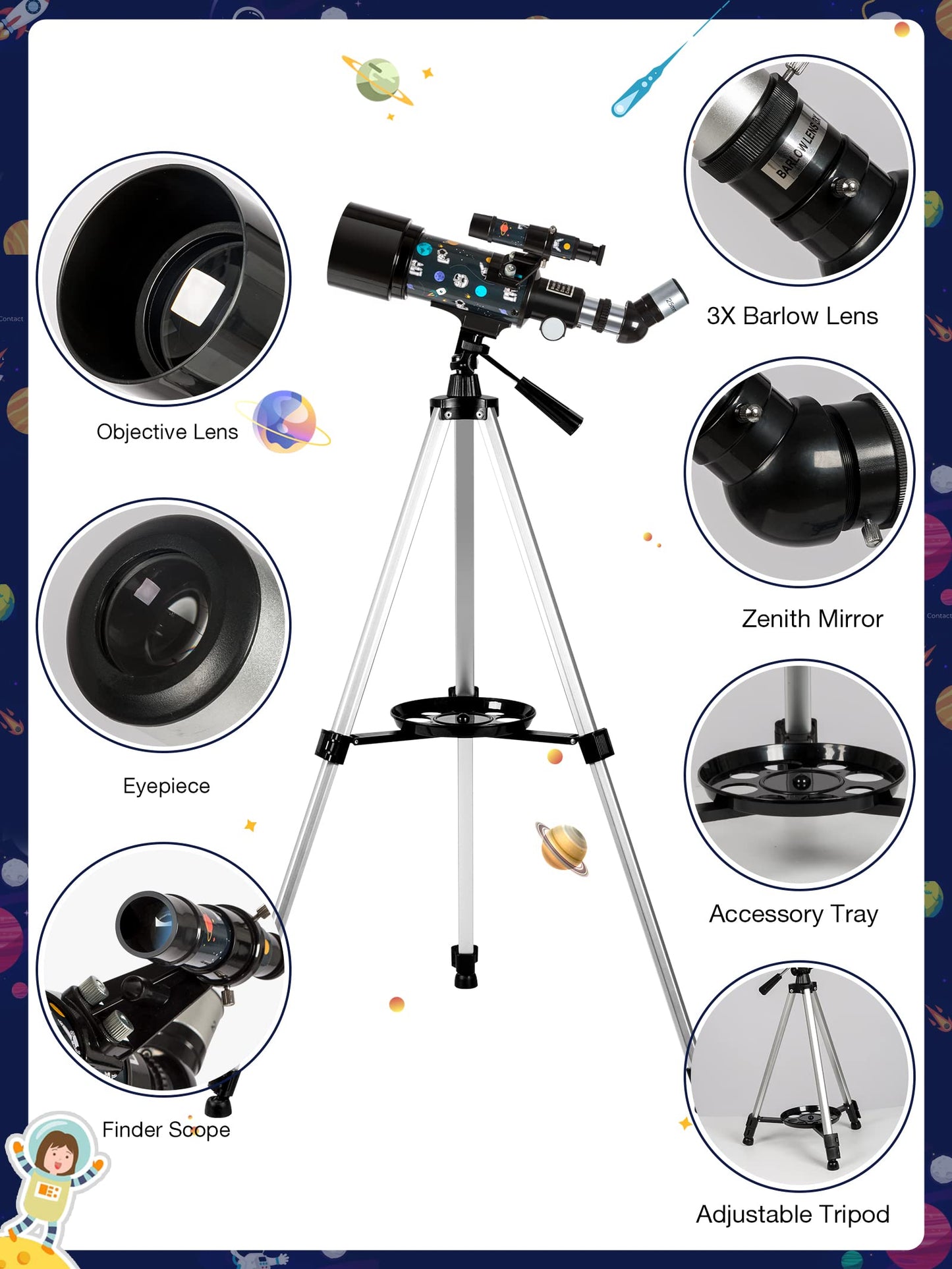 Telescope for Kids Adults Astronomy Beginners Over 8 Years Old, 70mm×400mm Aperture Astronomical Refractor Telescopes with Phone Adapter & Wireless Remote, Astronomy Space for Christmas Birthday