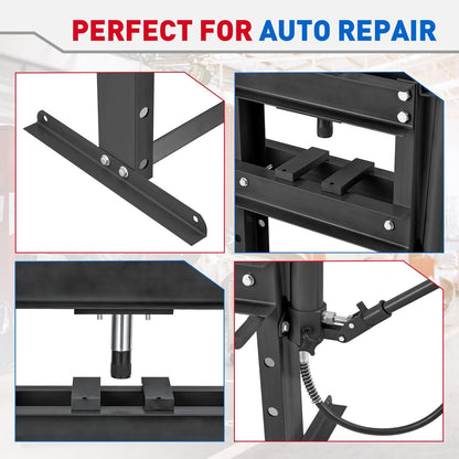 10 Ton Hydraulic Shop Press with Pressure Gauge & Plate, Heavy Duty H-Frame Benchtop Press with Height Adjustable Working Table for Auto Repair, Metalworking, Manufacturing, Black