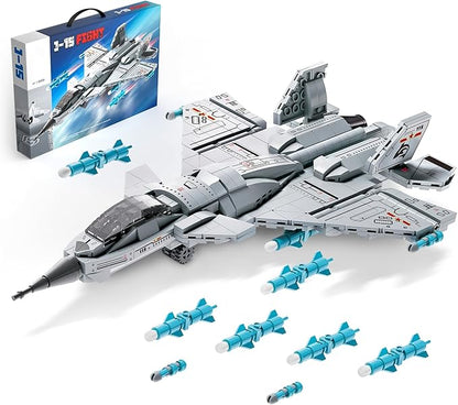 J-15 Fighter Jet Building Kit 577PCS Military Aircraft Model for Boys 8–12 Army Airplane Toy with Foldable Wings &amp Tail Clear Cockpit Dual-Engine Jet STEM Construction Blocks for Teens &amp