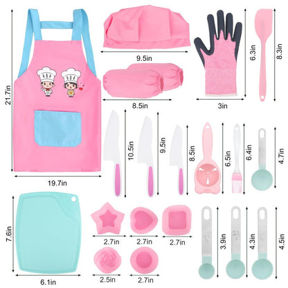 20 PCS Toddler Kitchen Knife Baking Tools Set, Pink Kid Safe Knives for Cutting with Cutting Board