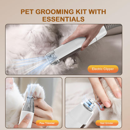 Ozumek Dog Grooming Vacuum, Dog Grooming Kit with Pet Clipper Nail Grinder, 6 Pet Grooming Tools（Mahogany）
