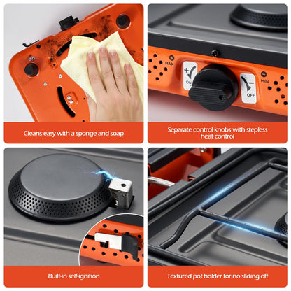 Odoland Bundle - 2 Items 10pcs Camping Cookware and Portable 2 Burner Camping Stove