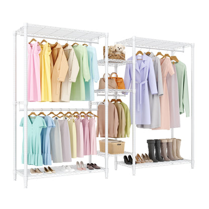 GarveeTech Heavy Duty Garment Rack L Shaped Clothes Rack for Corner,Load 1631LBS,Freestanding Portable Wardrobe Closet with 7 Adjustable Shelves, 4 Hanging Rods for Home,70.5" H x 85.4" L x 17.4" W