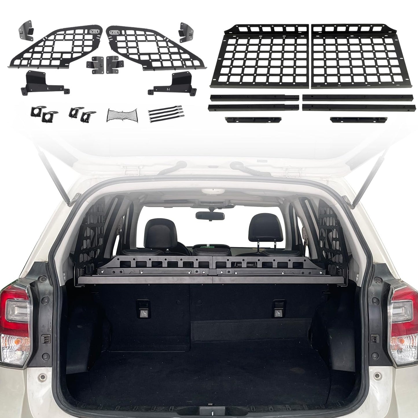 HIGH FLYING for Subaru Forester 14-18 Car Accessories Modular Storage Molle Panels System Trunk Shelf Luggage Storage Carrier Trunk Organizer Aluminum (Side Panels+Shelf with Manual Tailgate)