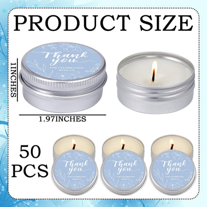 MTLEE 50 Pcs Blue Floral Wedding Thank You Candles Gifts for Guests, Bridal Shower Baby Shower Favors, 1 oz Mini Lavender Scented Soy Wax Candles Tin Bulk for Birthday Aromatherapy Party Favors