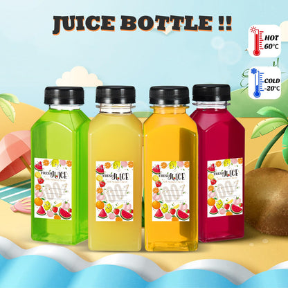 Hsei 200 Sets 12oz Plastic Juice Bottles with Caps Bulk Reusable Empty Clear Beverage Container With Lids, Labels, Funnel and Brush for Drinking Smoothie Drink Juicing Tea Milk Water