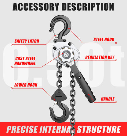 HUGOASIS Mini Lever Hoist 1/2 TON 1100 LBS Capacity 10FT Lift, Portable Aluminum Ratchet Chain Hoist with G80 Alloy Steel Chain, Dual Brake Hand Chain Puller for Lifting & Pulling,Silver