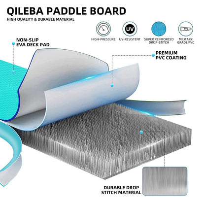 Inflatable SUP Stand-Up Paddle Boards for All Skill Levels, QILEBA 10'4'' Ultra-Light Paddleboard with Durable SUP Accessories, Fins, Paddle, Pump, Leash, Extra Wide Stable Non-Slip Yoga Deck