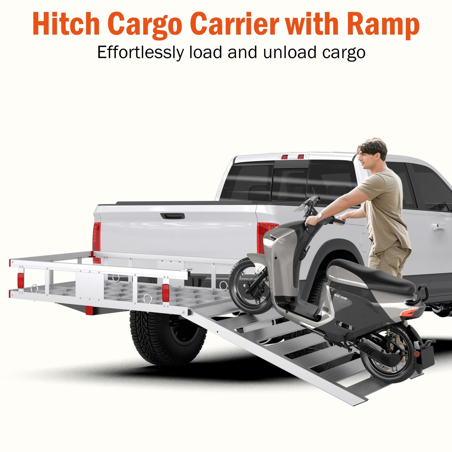 Aluminum Hitch Cargo Carrier with Ramp, 50" x 29.5" x 8.7" Trailer Hitch Cargo Carrier Hitchs Mount Cargos Hitchs Carriers, 500lbs Capacity, Fit 2" Receiver for Suvs Trucks Vans Pickups Camping