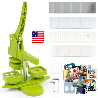 Happizza Square Button Maker Machine, Installation-Free Pin Maker Machine 50mm/1.97in, Square-Shaped Pin Badge Button Press Machine with 100pcs Button Maker Supplies, DIY Pin Maker Machine Kit