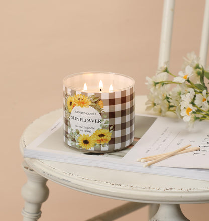Sunflower Candle, Summer Sunflower Scented Candles Gift for Women, 3 Wicks Large Candle, 14 oz