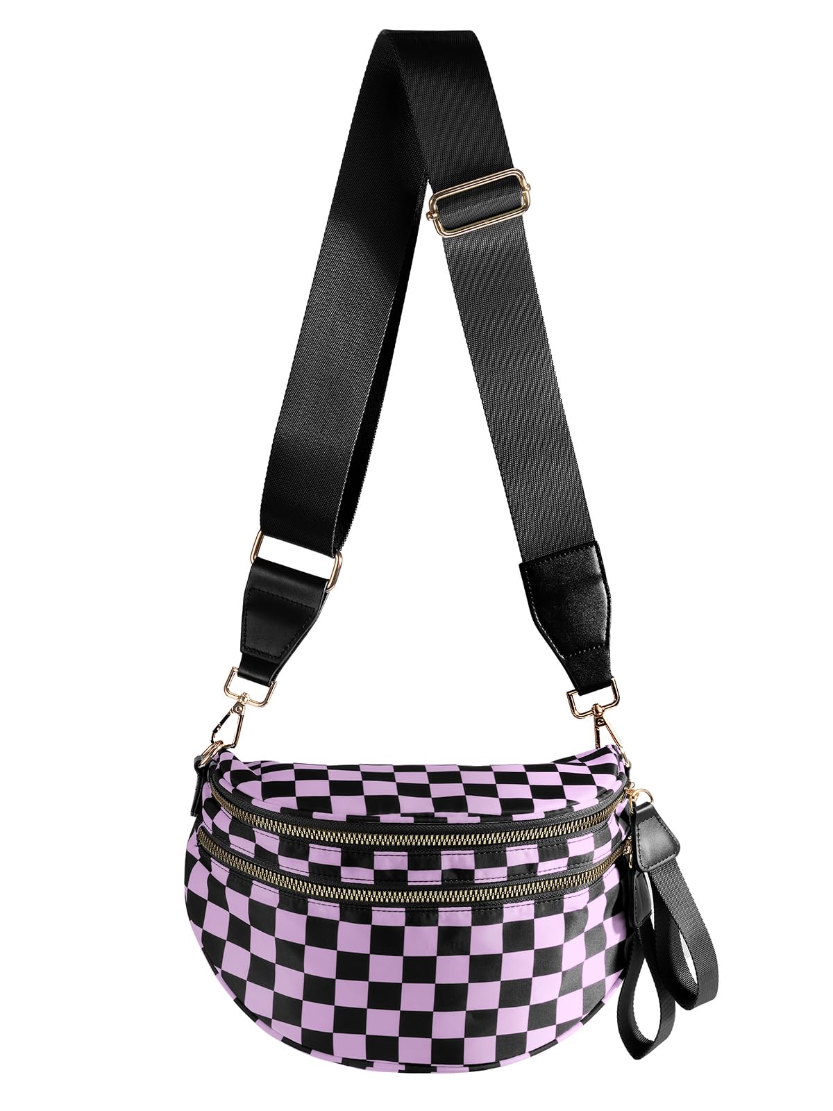 Spacious Checkered Nylon Crossbody Bag Bum Bag Checkered Handbags Wallets for Women