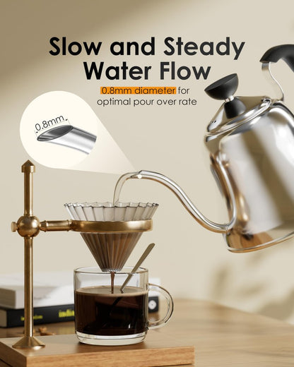 Tea Kettle for Stovetop, Barista's Choice Gooseneck Pour Over with Flow Control, Food Grade Stainless Steel Water Kettle, Tea Pot for Home & Kitchen - Small 28oz, Silver