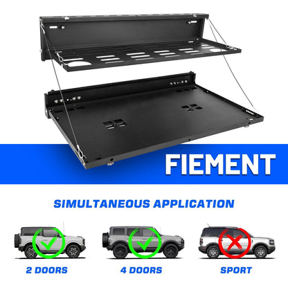 2-Tier Tailgate Table Molle Panel Compatible with Ford Bronco 2021-2025 Foldable Rear Storage Cargo Rack Shelf Camping Desk(Not Fit Bronco Sport)