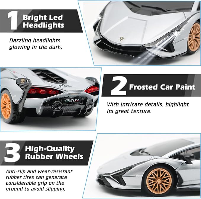 QUN XING Remote Control Car 1:24 Officially Licensed 2.4GHZ Rc Cars Lambo Sport Racing Toy Car for Kids Boys 4-7 Years Birthday GiftSilver