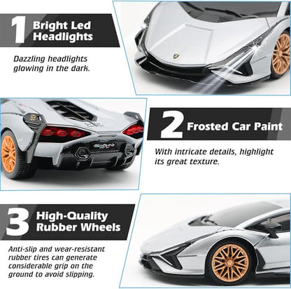 QUN XING Remote Control Car 1:24 Officially Licensed 2.4GHZ Rc Cars Lambo Sport Racing Toy Car for Kids Boys 4-7 Years Birthday GiftSilver