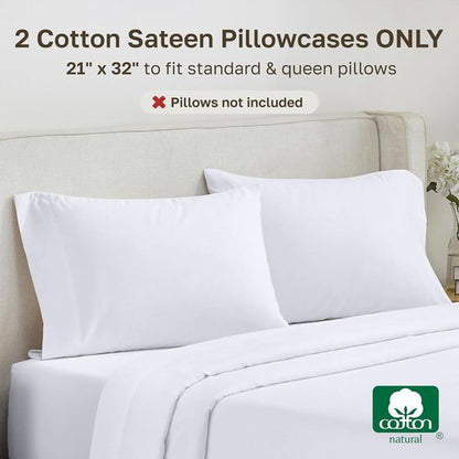California Design Den Pillowcases - Soft & Silky 500 Thread Count 100% Cotton | Queen Size, Pure White