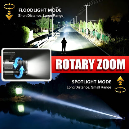 AKISONG Rechargeable XHP360 LED Spotlight Flashlight 18,000 High Lumens, 150W Ultra Bright Zoomable Searchlight with USB Output & Side Lamp, Waterproof Handheld Spotlight for Camping Hunting Emergency