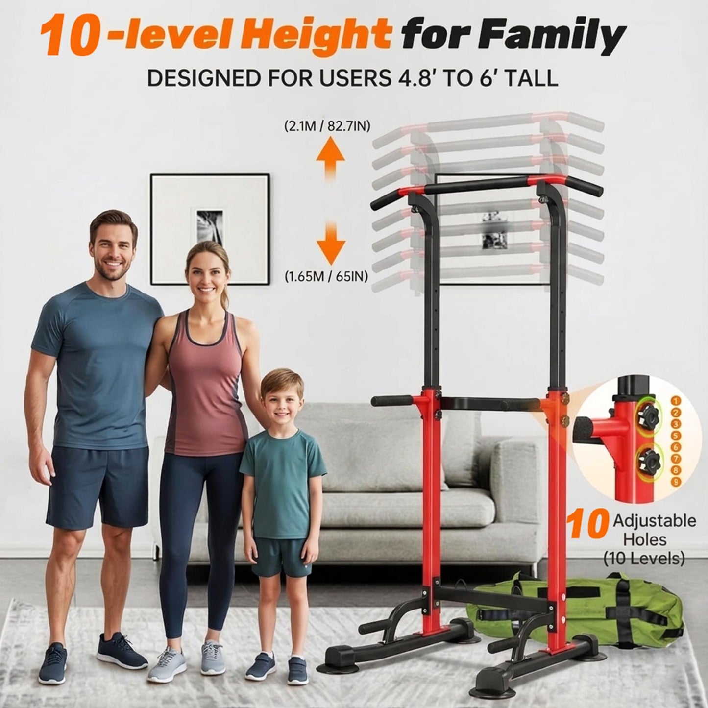 Trlakepreble Power Tower Pull Up Bar,Pull-Up Rack Dip Station,Height Adjustable Multi-functional Home Strength Training Gym Equipment, Save Space,People Below 6 feet