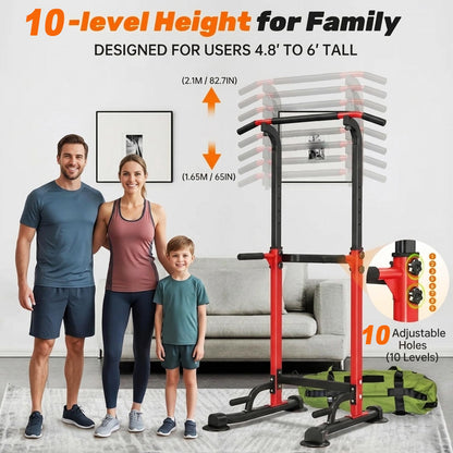Trlakepreble Power Tower Pull Up Bar,Pull-Up Rack Dip Station,Height Adjustable Multi-functional Home Strength Training Gym Equipment, Save Space,People Below 6 feet