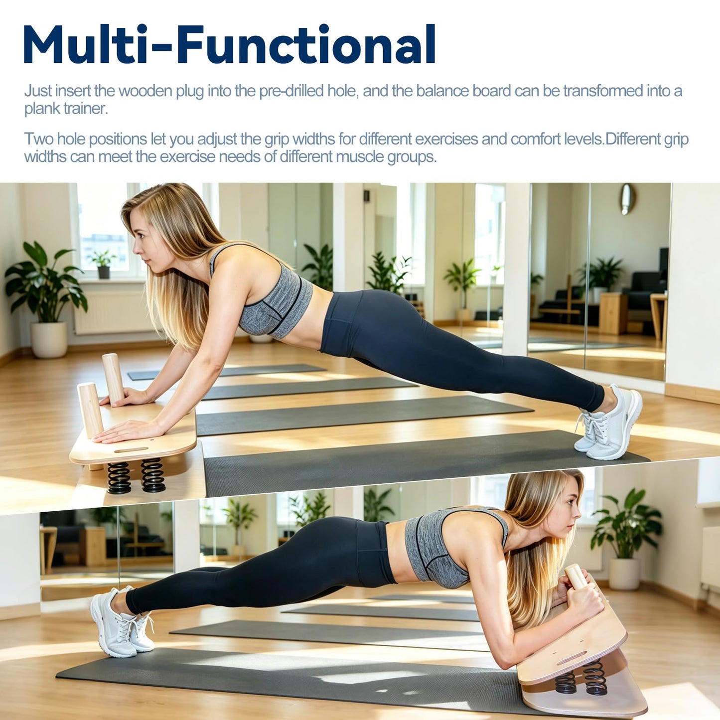 Wooden Balance Board & Wobble Board with Spring System, Adjustable Balance Board for Standing Desk, Stability Trainer for Physical Therapy, Core Strength, Posture Improvement & Home Office Use