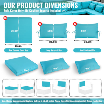 Cabubra 14pcs Outdoor Patio Furniture Cushion Covers, Waterproof & Sun-Resistant Zippered,Fit for Patio Furniture Sectional Sofas and Wicker Rocking Chairs,3 Sizes,Lake Blue,Covers Only