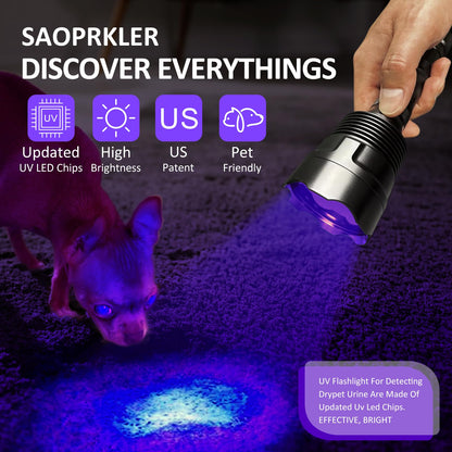 SAOPRKLER New UV Light Flashlight(365nm) High Power Upgraded UV Flashlight for Gem Identification, Scorpion Spotting, AC System Inspection and Rock Fluorescence