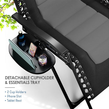 Nestl Outdoor Padded Zero Gravity Chair, Patio Lounge Chair Outdoor Recliner, Oversized Anti Gravity Lounger with Adjustable Headrest and Cup Holder, Foldable for Camping, Yard - Black/Grey