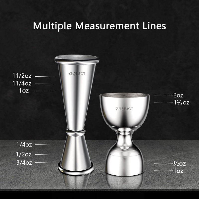 2 Pack Jigger for Bartending，Premium Bell Jigge and Japanese Jiggers,Double cocktail Jigger Premium 304 Stainless Steel jigger 2 0Z 1OZ with Measurements inside
