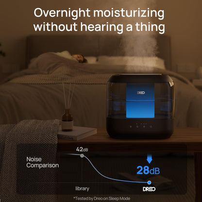 Dreo Top Fill 4L Humidifiers for Bedroom, 36H Runtime, 28 dB Quiet Cool Mist Supersized Air Humidifier for Large Room, Plants, Baby Nursery, Indoor, Night Light, Easy to Clean & Fill, Black