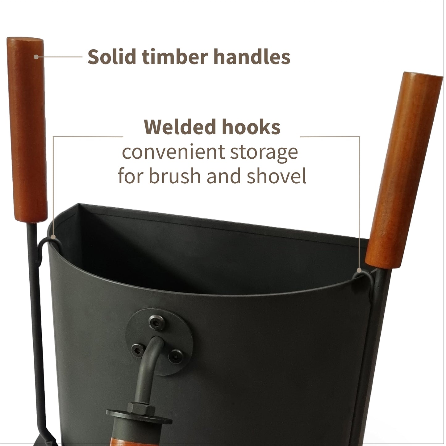 Ash Metal Bucket with Brush & Shovel Fireplace Tools Set, 3.5 Gallon Space Saving Design for Cleaning Charcoal Ash Disposal for Indoor/Outdoor Fire Pits, Wood Burning Stoves, Coal/Pellets Ash Can Pail