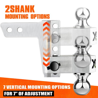 CAMPX Adjustable Trailer Hitch, 6-inch Drop Tow Hitch Fits 2.5-inch Receiver,2 and 2-5/16 inch Balls, 18,500 LBS,Solid Tube Hitch with Anti-Theft Pin, SLV