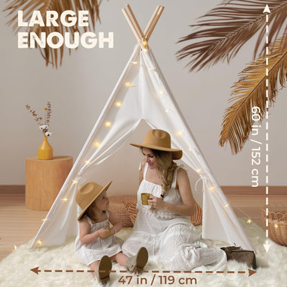 Tiny Land Teepee Tent for Kids – 100% Cotton Play Tent with Padded Mat & Star Lights, 3-in-1 Kids Play Tunnel with Ball Pit & Tent, Pop Up Crawl Tunnel for Toddlers