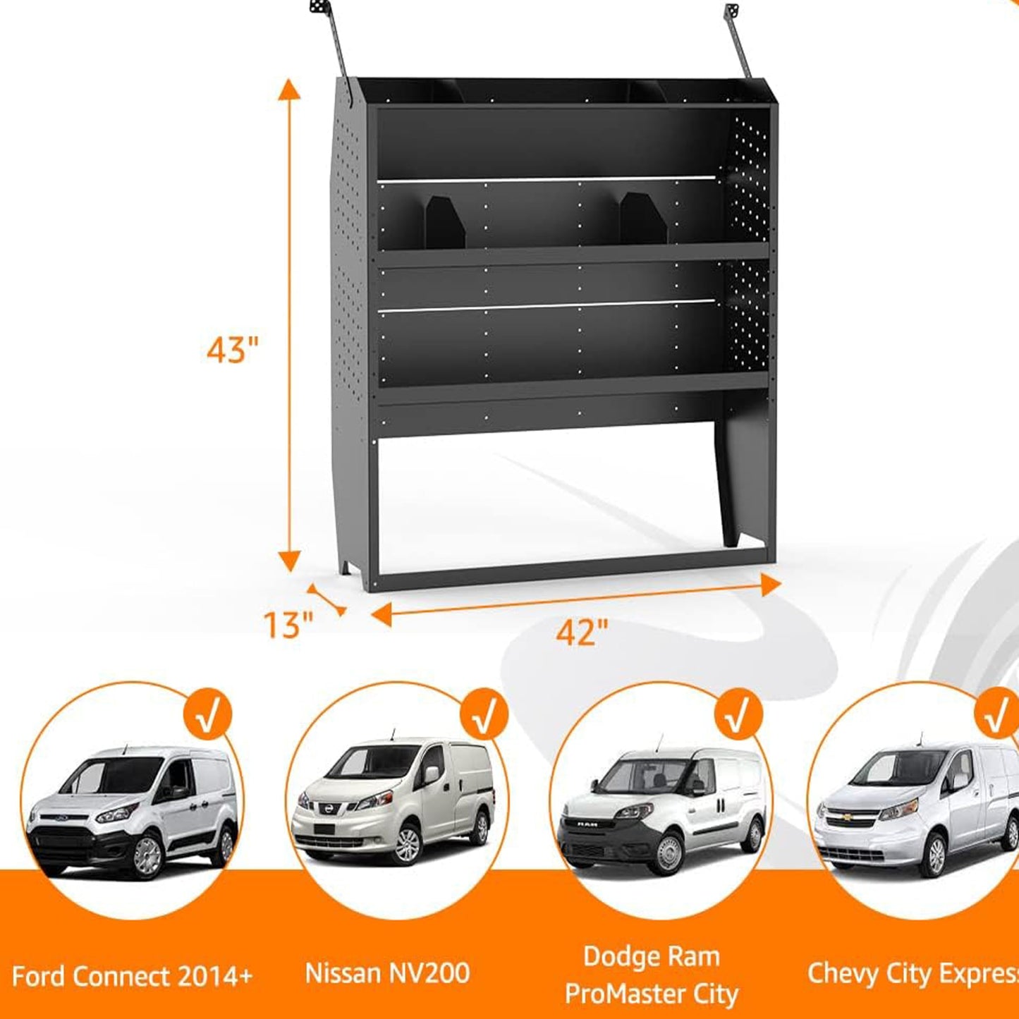 WRLWY “Van Shelves for Cargo Vans – Steel Storage & Shelving System, Fits Ford Transit, RAM ProMaster, Chevy Express, Nissan NV, Sprinter – 32" W x 43" H x 13" D”