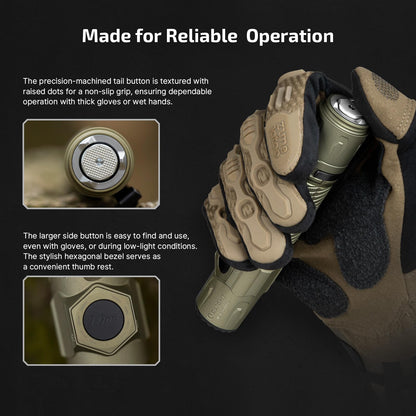 OLIGHT Warrior Ultra 2500 Lumens Tactical Flashlight, Compact Dual Switches Rechargeable Bright Light with Proximity Sensor, Suitable for Emergency, Outdoor, Searching (Olive-Green)